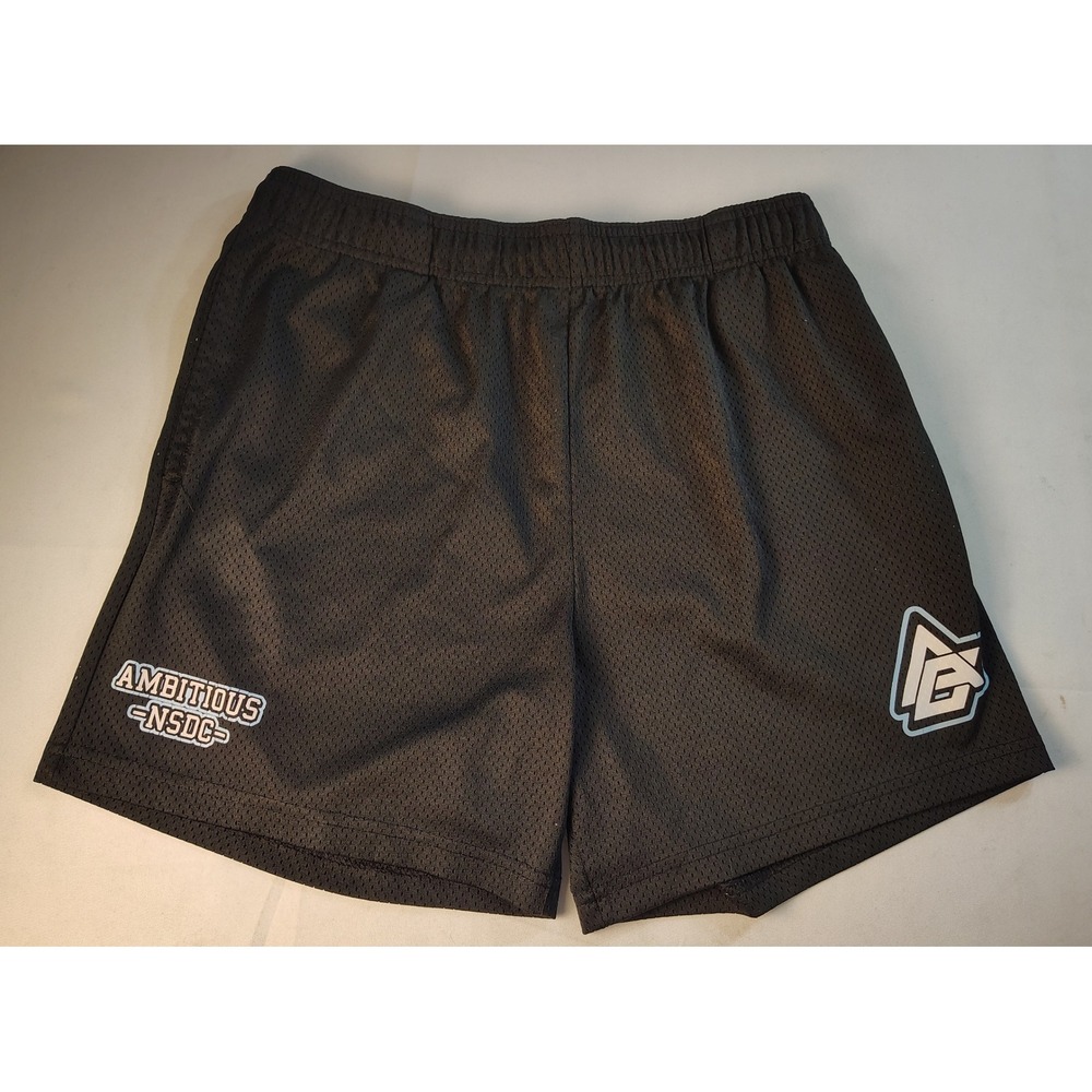 Ambitious NSDC Mens Black Mesh Athletic Shorts Graphic Logo Size Medium